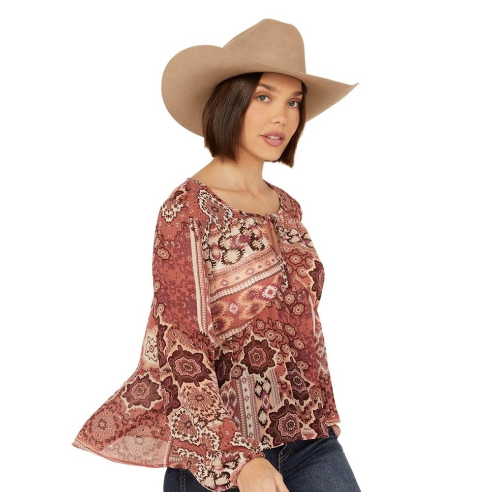 Shyanne Brown and Orange Flutter Sleeve Blouse